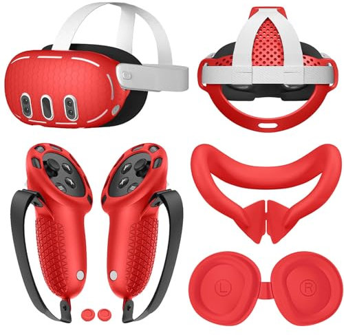AZURAOKEY 6Pcs Set VR Accessories for Meta Quest 3, VR Cover Controller Grip Cover Face Cover Lens Protector Joystick Covers for Oculus/Meta Quest 3