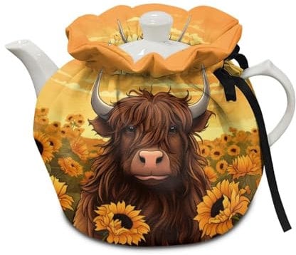 HELLHERO Highland Cow Tea Cozy for Teapot Cozies Tea Cosy Insulation Keep Warm Tea Pot Cozies Breakfast Teapot Dust Cover Kettle Quilt for Home Kitchen Holiday