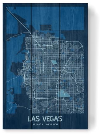 artboxONE Holzbild 45x30 cm Städte/Las Vegas Las Vegas Stadt Plan von Künstler Webwald