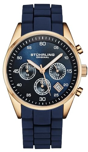 Stuhrling Original Orologio cronografo da uomo con cassa da 42 mm, cinturino in silicone, datario, resistente all'acqua