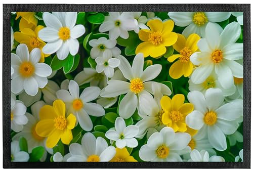 True Statements Deko-Fußmatte „Frühlingsblumen“ mit Blumen-Motiv - für Innen & Außen – rutschfest - Geschenk für Freunde und Familie zu jedem Anlass (60 x 40 cm)