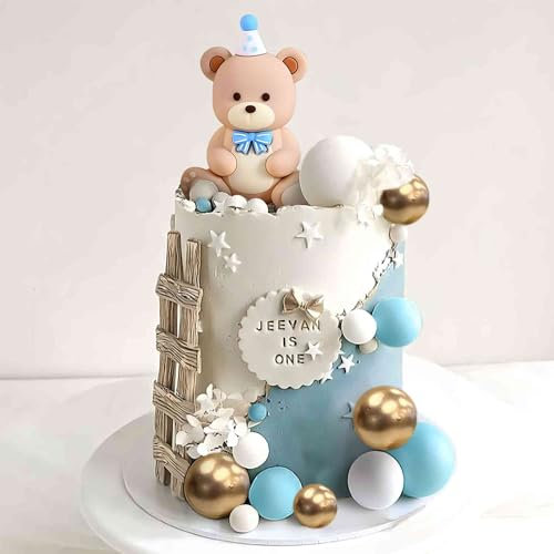 Roaring Good Time Blauer Bär Kuchendekoration Blaue Goldkugeln Kuchentopper Teddybär Tortendeko BabyShower Geburtstag Kuchendekoration