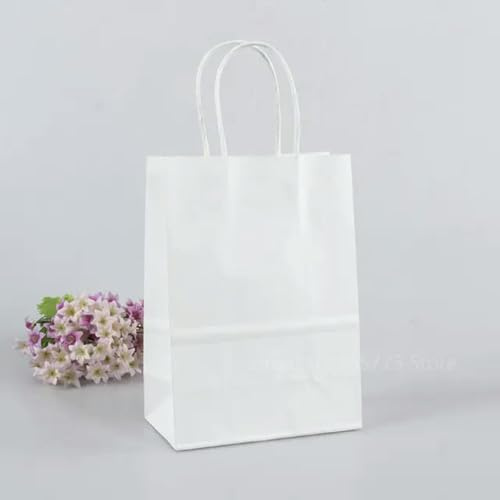 5/10/20/30 Stück Festival-Geschenktüte aus Kraftpapier zum Einkaufen DIY Multifunktions-Recycling-Papiertüte mit Griffen-weiß-25x33x12cm(L)-50 Stück