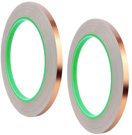 Belligern 2 Rolls Copper Foil Tape, Copper Tape Conductive Adhesive, Double-Sided Copper Foil Tape with Conductive Adhesive, 6mm×20m Copper Slug Tape for Stained Glass, Guitar, Repair, Crafts, DIY