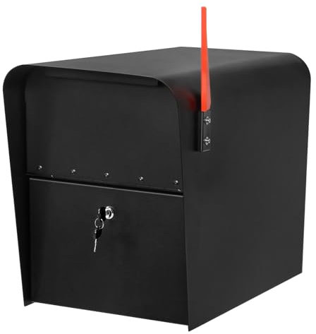 Extra großer Briefkasten für den Außenbereich, Diebstahlsicherung, Bordsteinkante, verschließbarer Briefkasten mit Abgangspostablage, 55 x 30 x 41 cm, Schwarz