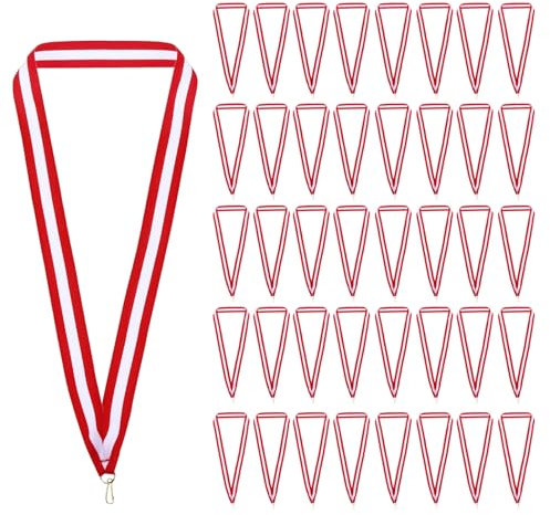 PATIKIL Auszeichnung Halsbänder Preisverleihung Halsbänder mit Schnappclips, 100 Stück Polyester Blanko Medaillenbänder für Wettbewerbe Sporttreffen, Rot/Weiß