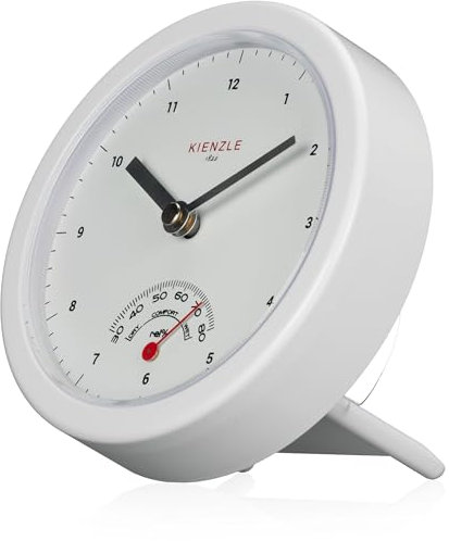 Kienzle Badezimmeruhr 14 cm mit Quarzuhrwerk, Hygrometer und Komfortanzeige, spritzwassergeschützt, Wandmontage oder Standfuß