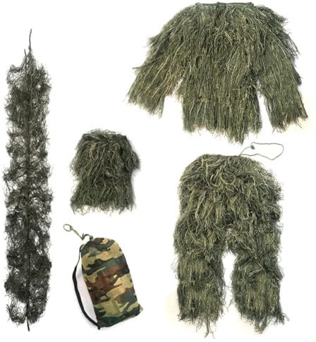Ghillie Suit For Men kids, Ghillie Suit For Hunting Clothes For Men, Gilly Suit Call Of Duty Costume Including Jacket Pants Hood Carry Bag for Outdoor Hunting Photography (For 165~185CM)