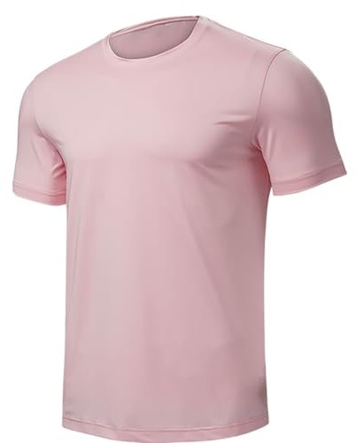 Generisch Tshirt Homme T-Shirts à Manches Courtes Teeshirt Tennis T-Shirt pour Fitness Respirant Manches Courtes Séchage Rapide Musculation Slim Club Sports Blouse Rose L