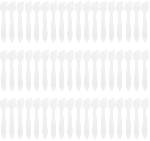 Wopanxye 100 Pack Mini Cosmetic Spatulas, Small Plastic Spoon for DIY Facial Mask Stick, Face Cream, Crafts, Disposable Makeup Spatula, Multipurpose Applicator for Mixing, Skincare, Sampling, Waxing