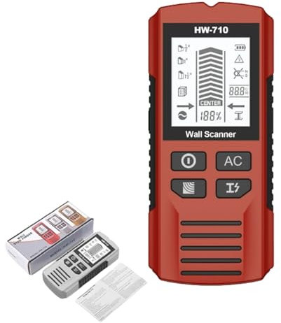 Multifunktionaler tragbarer Metall- und Wanddetektor, 2025 Upgrade 5 in 1 leitungssuchgerät mit LCD Display und akustischem Alarm zum Auffinden von Stromleitungen, Holzbalken, Metallrohren (Rot)