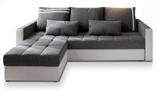 Masseno Ecksofa KOS PIK mit Schlaffunktion L-Form, Sofa mit Bettkasten, Wohnzimmersofa, Couch, Soffa, Bettsofa, Couchgarnitur- Hellgrau, SAWANA 21 + MADRYT 920