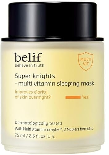 belif Super Knights – Nachtmaske mit Multivitamin & Niacinamid | Feuchtigkeitsspendende Overnight-Maske gegen fahle Haut & Pigmentflecken, Vitamin-C-Gesichtsmaske, Koreanische Hautpflege, 75ml