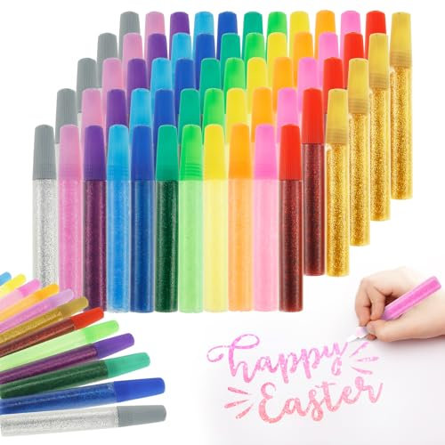 Lot de 72 tubes de colle pailletée - 12 couleurs - 10 ml - Brillant - Pour bricolage, dessin, cartes, scrapbooking, enfants, étudiants, filles, Noël, Pâques, rentrée scolaire