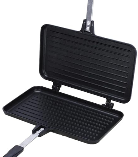 Pane sandwich a doppio lato: padella senza per panini con manico resistente al calore | Costieri per panini croccanti, tostapane in ghisa per colazione, griglia di formaggio