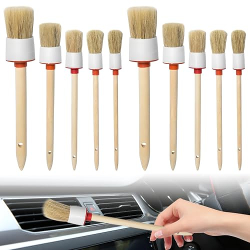 Lot de 10 pinceaux ronds en bois naturel | Lot de pinceaux à anneaux orbiculaires pour peinture et cire, pour usage domestique