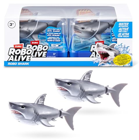 Robo Alive Water Activated Shark 2 Pack (White) by ZURU – Realistic Swimming Robotic Bath Toy for Kids, Tweens & Teens, Water-Activated Pet Shark for Play & Pranks, 3+