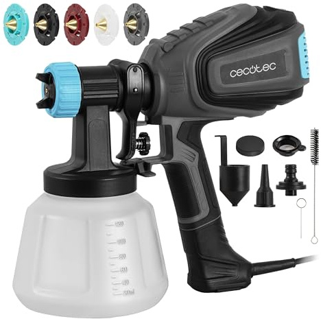 Cecotec Farbsprühsystem TotalPaint 750, 700 W, bis 1200 ml/min, 1200 ml Behälter, 5 Düsen 1-3 mm, Sprühbild horizontal/vertikal, Viskositätstrichter, Luftfilter, Reinigungsset, Lasuren & Holzschutz