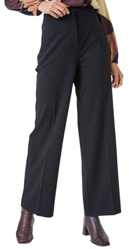 Roman Originals Wide Leg Stretch Trouser for Women UK - Ladies Autumn Everyday Winter Holiday Belt Loops Comfy Side Pockets Soft Crepe Fabric Pants
