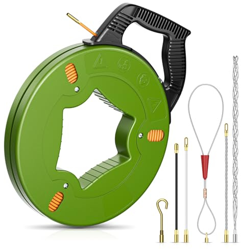 Haedswer 50m Guia Pasacables Profesional, 4.5mm de diámetro Sonda Elettricista Guia Electricista con 5 Adaptadores, Pasacables Electrico para Tirar de Cable Guía