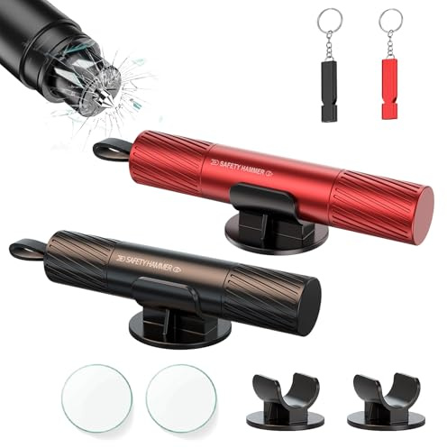 CYJJYZ 2 Pièces Marteau de Sécurité pour Voiture, Portable Brise Vitre Coupe Ceinture, Nouveau 2 en 1 Marteau d'urgence, avec Socle, Verre de Test, pour Voiture