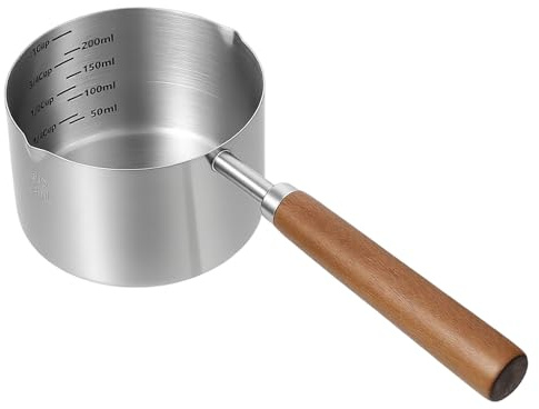 Cat Dog Food Scoop 1 Cup, 304 Stainless Steel Dog Food Measuring Cup | Pet Food Scoop with Measuring Lines (Cup/ML) & Long Wooden Handle, Dishwasher Safe