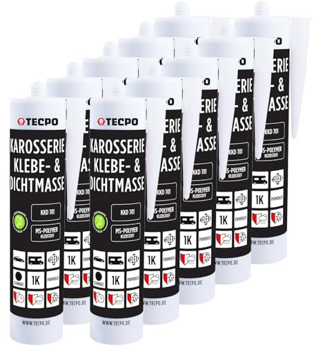 TECPO Karosseriekleber Dichtstoff MS Polymer, 10x 414g Schwarz UV-und Witterungsbeständig Überlackierbar- Abdichtung von Karosserieteilen, Blechen und Fugen