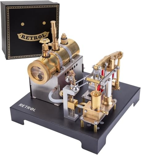 Retrol SE-01 Vollmetall-Dampfmaschinenmodell mit horizontalem Kesselbausatz, 84-teiliges, funktionsfähiges Dampfkraftmodell zum Selbstbau für Bildungszwecke, Vorführungen und als Tischdekoration