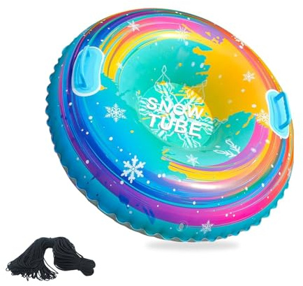 sunVigorous 90 cm / 35 Zoll Schwerlast Aufblasbarer Schneerohr – Für Kinder und Erwachsene, Verstärktes Frostfestes PVC-Material, Integrierte Griffe, Winter Outdoor Schlittenrohr (orange)