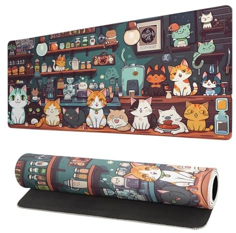 LeKuni Grand Tapis De Souris Gaming XXL - 900X400 mm - Gamer Mouse Pad avec Coutures sur Les Bords - sous Main Bureau - Accessoire Bureau - 3ER (Chat)