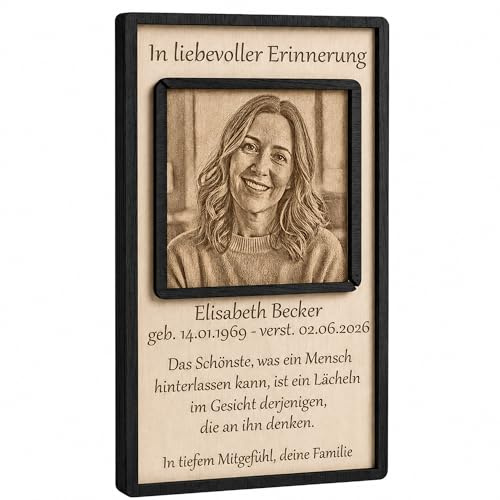 Personalisierte Holz Gedenktafel mit Foto & Wunschtext Gravur | Andenken & Erinnerung an einen geliebten Menschen, Trauergeschenk für Angehörige