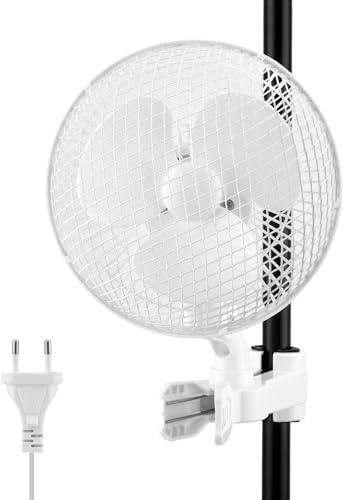 Aofesel Grow Ventilator mit Clip, 20W Oszillierender Lüfter mit 2-Geschwindigkeiten, 1.5m Kabel, 20cm Durchmesser, 40dB leiser Betrieb, 2200PRM, Umluftventilator für Zelt und Growbox