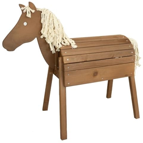 Meppi Cavallo per esterni, piccolo, in legno, per bambini, colore: marrone, cavallo da equitazione per il giardino
