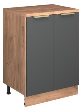 Vicco Erweiterungsschrank Rion, Anthrazit-Gold/Goldkraft Eiche, 60 x 46 cm ohne Schräge mit 2 Türen, kombinierbar mit Rion Dachschrägenschränken und Schrankmodulen