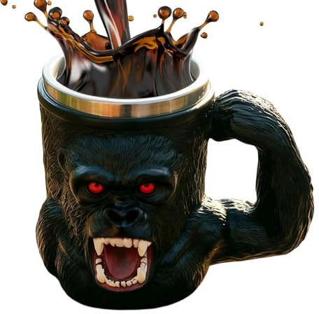 Yurosuis Monkey Mug - 500 ml Stainless Steel Resin Monkey Novelty Cup with Handle, Funny Coffee Mug, for Cold Weather, Picnic, Water, Tea, Hiking, Game, Home, Camping, Party, Whiskey, Beer