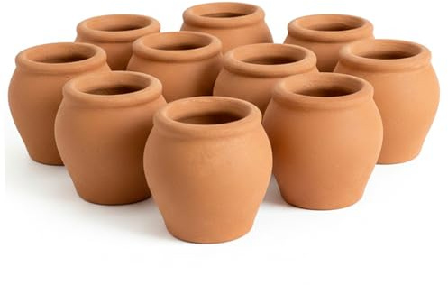Ginwrek Piccoli vasi in terracotta, piccoli vasi in terracotta, 10 pezzi, fatti a mano, in argilla per piante grasse e mini piante (senza fori, design rotondo con pollice)
