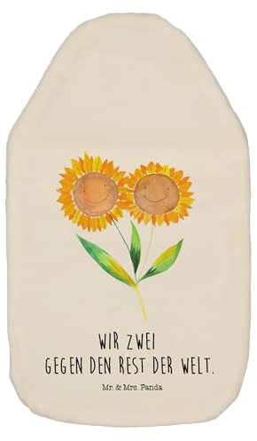 Mr. & Mrs. Panda Wärmflasche Blume Sonnenblume - Geschenk, Bettflasche, Best friends, zusammen, Wärmflaschenbezug, Blumen, beste Freundin,