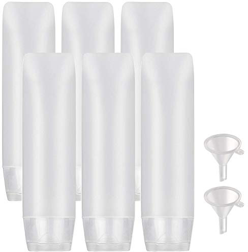 Yalbdopo 6Pcs 50ml Clear Plastic Travel Bottles Empty Transparent Refillable Cosmetic Containers with Flip Caps for Shampoo, Conditioner, Lotion, Toiletries - Includes Funnels & Labels