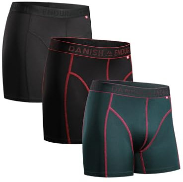DANISH ENDURANCE Mens Boxers, Anti Chafing, Long Leg or Regular, Sports Underwear Men, Running Boxers, 3 Pack, Multicolor: 1 x Black, 1 x Green/Purple, 1 x Black/red, Medium