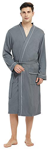 U2SKIIN Morgenmantel Herren 100% Baumwolle, Bademantel leicht Kimono Saunamantel Hausmantel lang (Eisengrau, L/XL)