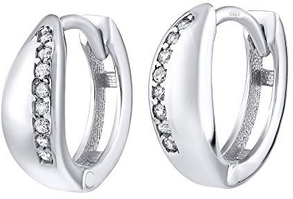 SILVEGO - QRGE545 - Damen Ohrringe aus 14 Karat 585 Weißgold Klappcreolen mit Zirkonia