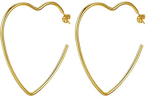 Suplight Herz Creolen groß Damen vergoldet Ohrringe 60mm Statement Ohrringe Geometrische Ohrringe Hoop Earrings Mädchen Frauen trendig Accessoire Modeschmuck