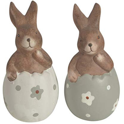 CHICCIE 2 Set Osterhase Im Keramik Osterei 16cm Grau & Weiss - Ostereier Oster Eier Ei Osterdeko Osterdekoration