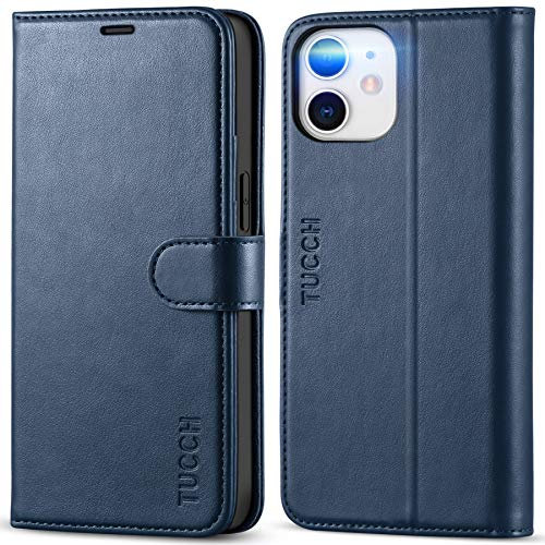 TUCCH Wallet Case for iPhone 12 Mini (5.4), PU Leather Folio Case with RFID Blocking Protect Credit Card Holders Magnetic Viewing Stand[Shockproof TPU Case] Compatible with iPhone 12 Mini, Dark Blue