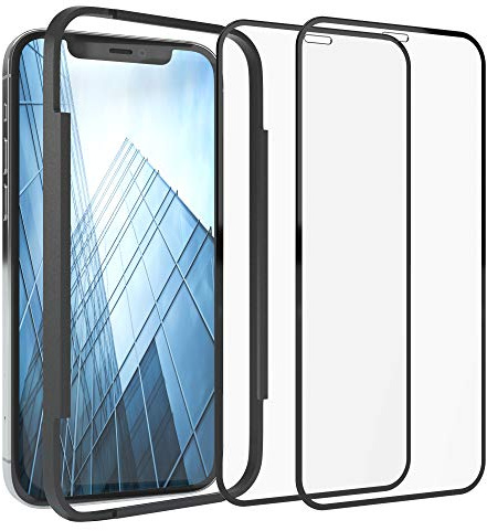 EAZY CASE 2X Displayschutzfolie aus Glas mit Rand kompatibel mit iPhone 12 Pro Max, Full-Screen Displayschutz mit Installationshilfe, Schutzglas 5D, 9H, Anti-Kratzer, Selbstklebende Glasfolie