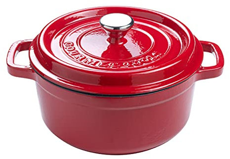 Horno Holandés Hierro Fundido esmaltado antiadherente 24 cm/ 3,6 litros 6/4 comensales, Olla Cocotte con tapa redonda para cocinar con los sabores y nutrientes tradicionales - Roja. Gourmet Tools