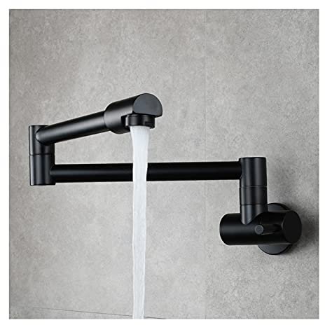 YTTS Robinet De Cuisine, Robinet De Remplissage De Pot en Laiton À Montage Mural Robinet De Cuisine À Bras Oscillant À Double Joint, Mitigeur De Cuisine À Montage sur Pont,Noir