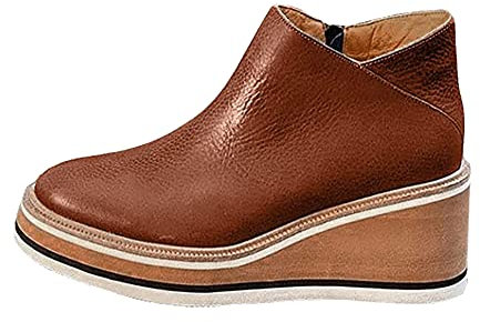 ERLINGO Stivaletti da donna, alla moda, in tinta unita, con zeppe, da donna, con plateau e cerniera laterale, casual, punta rotonda, per l'uso quotidiano e in viaggio, Marrone, 39.5 EU