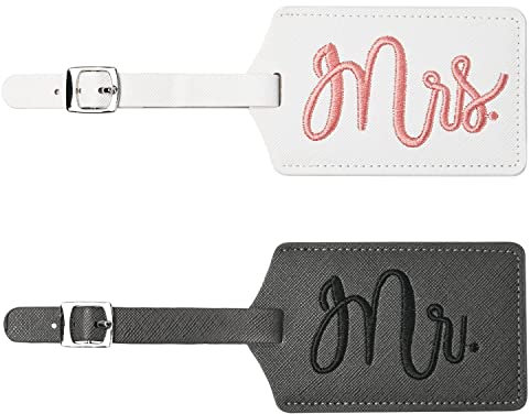 flintronic 2 Stück Gepäckanhänger, Kofferanhänger mit Adressschild,Leder Namenschild, Koffer Handtaschen ID Etikett Reisezubehör für verheiratete Männer Frauen Paare Hochzeit Reisegeschenk