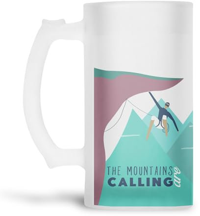 M & G Mustard & Gray Frosted Beer Stein 450ml Freezer Beer Glass, Frosted Glass Tankard for Ice Cold Drinks, Beer Mug for Lager, Ale, Stout (Rock Climbing)